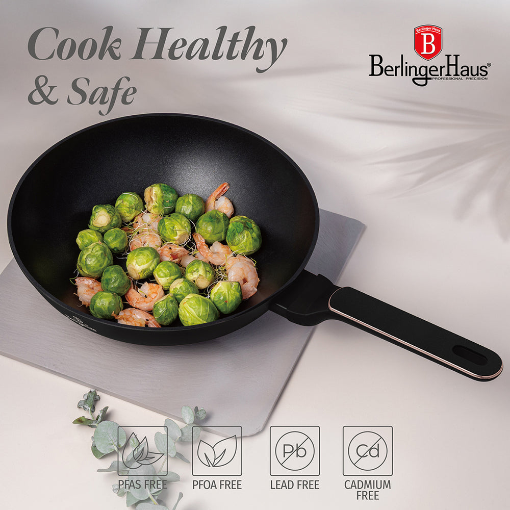 BerlingerHaus Wok Negro Rosado ø 28 cm - adecuado para todas las fuentes de calor - revestimiento antiadherente estándar