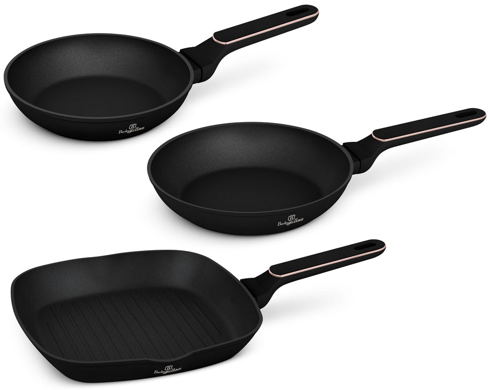 BerlingerHaus Set de Sartenes Negras y Rosadas 3 Piezas - ø 20, 24 & 28 cm - apto para todas las fuentes de calor - recubrimiento antiadherente estándar