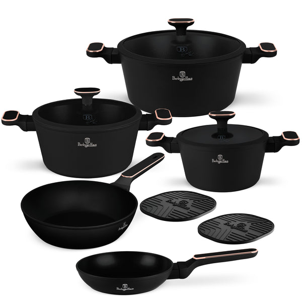 BerlingerHaus Juego de Sartenes Negro Rosa Oro 7 Piezas - Olla ø 20, 24, 28 cm & Sartén ø 20, 24 cm - apto para todas las fuentes de calor