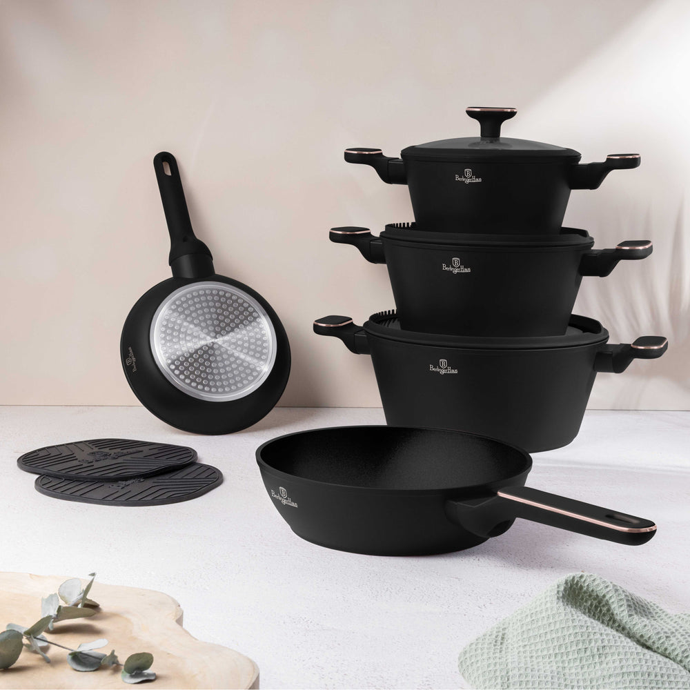 BerlingerHaus Juego de Sartenes Negro Rosa Oro 7 Piezas - Olla ø 20, 24, 28 cm & Sartén ø 20, 24 cm - apto para todas las fuentes de calor