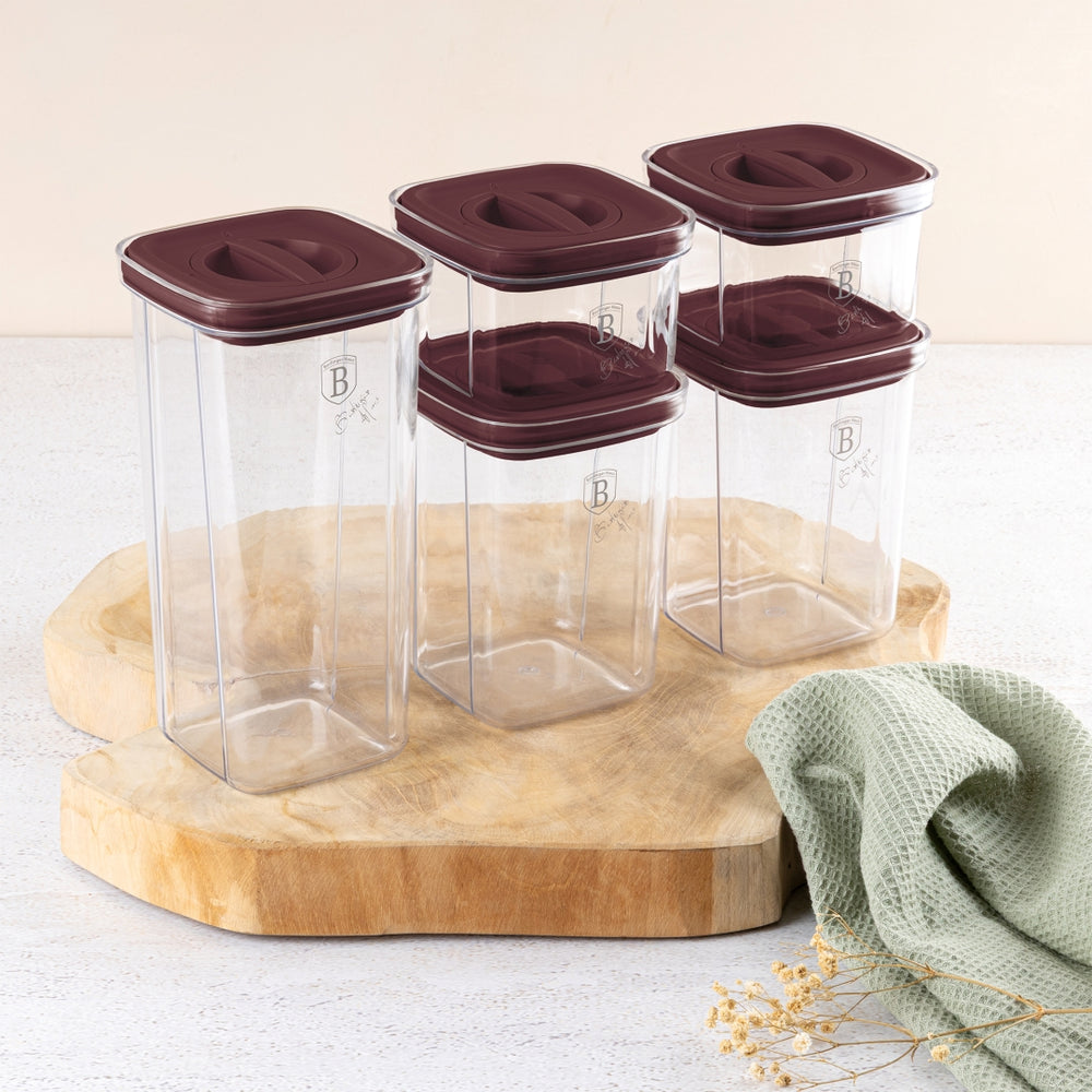 BerlingerHaus Set de tarros de almacenamiento Mate Burdeos 5 piezas