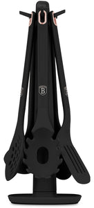 BerlingerHaus Set de Utensilios de Cocina con Soporte Negro Rosa Dorado - Silicona - 6 Piezas