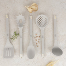 BerlingerHaus Set de Utensilios de Cocina con Soporte Mate Crema - Silicona - 6 piezas