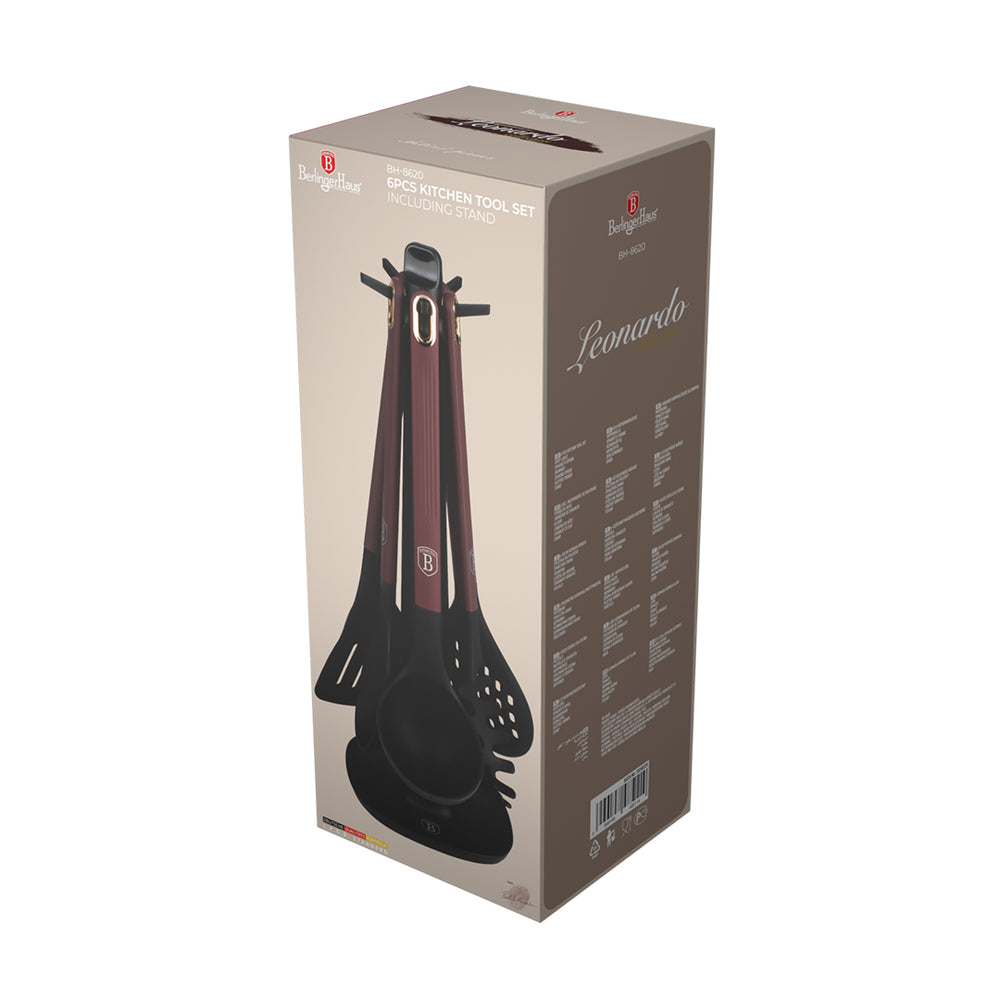 BerlingerHaus Set de Utensilios de Cocina con Soporte Mate Burdeos - Silicona - 6 piezas