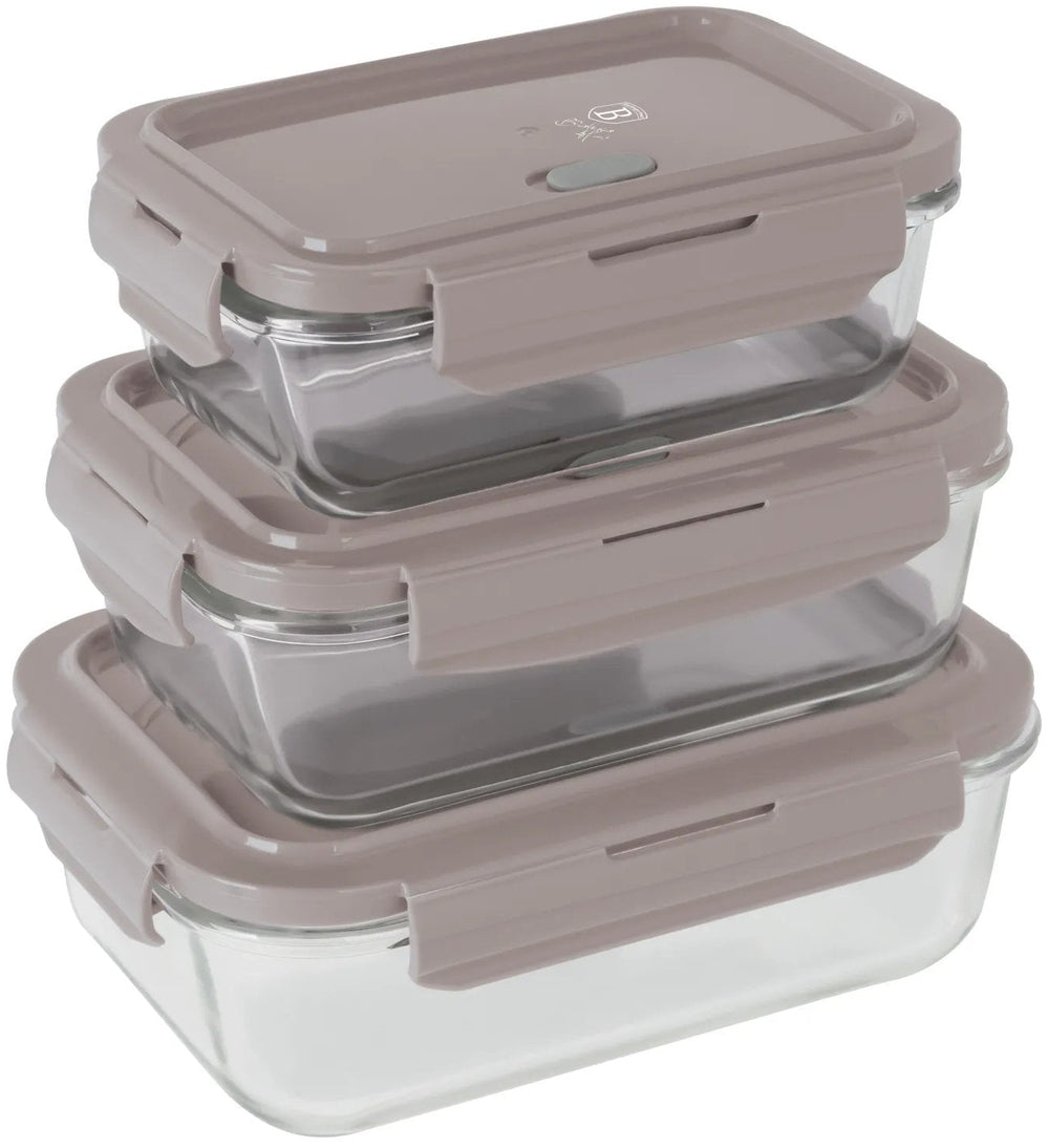 BerlingerHaus Tarros de Conservación de Vidrio Taupe - 3 piezas - 570 ml, 840 ml y 1.18 Litros