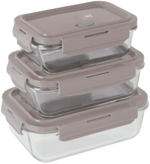 BerlingerHaus Tarros de Conservación de Vidrio Taupe - 3 piezas - 570 ml, 840 ml y 1.18 Litros