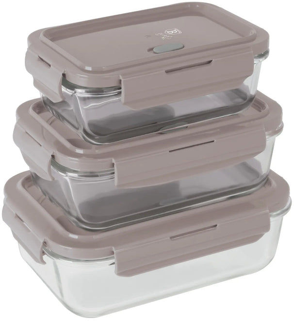 BerlingerHaus Tarros de Conservación de Vidrio Taupe - 3 piezas - 570 ml, 840 ml y 1.18 Litros