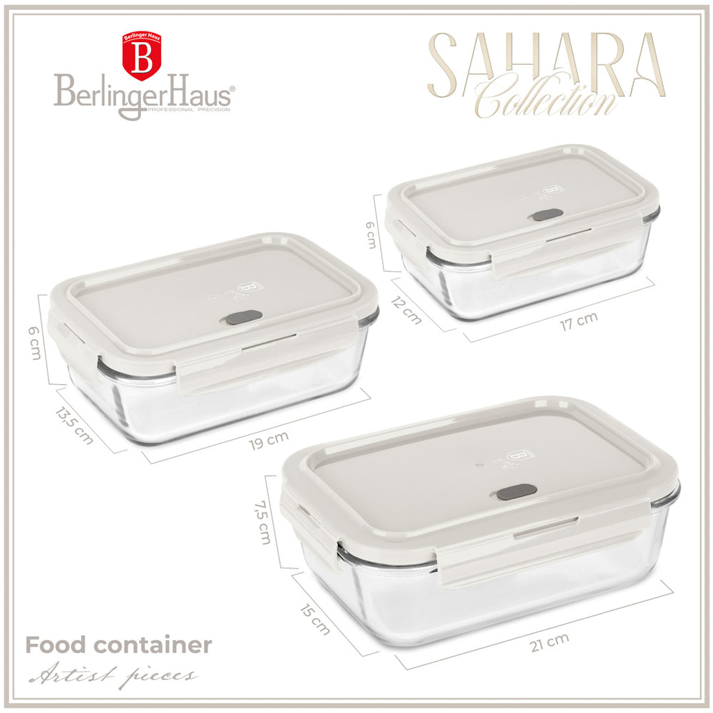 BerlingerHaus Tarros de Conservación de Cristal Mate Crema - 3 piezas - 570 ml, 840 ml & 1.18 Litros