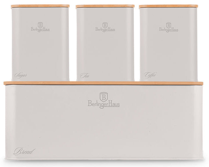 BerlingerHaus Panera con Botes de Almacenamiento Mate Crema - 4 piezas