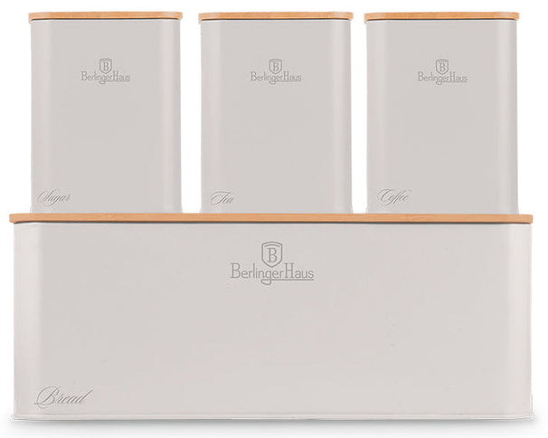 BerlingerHaus Panera con Botes de Almacenamiento Mate Crema - 4 piezas
