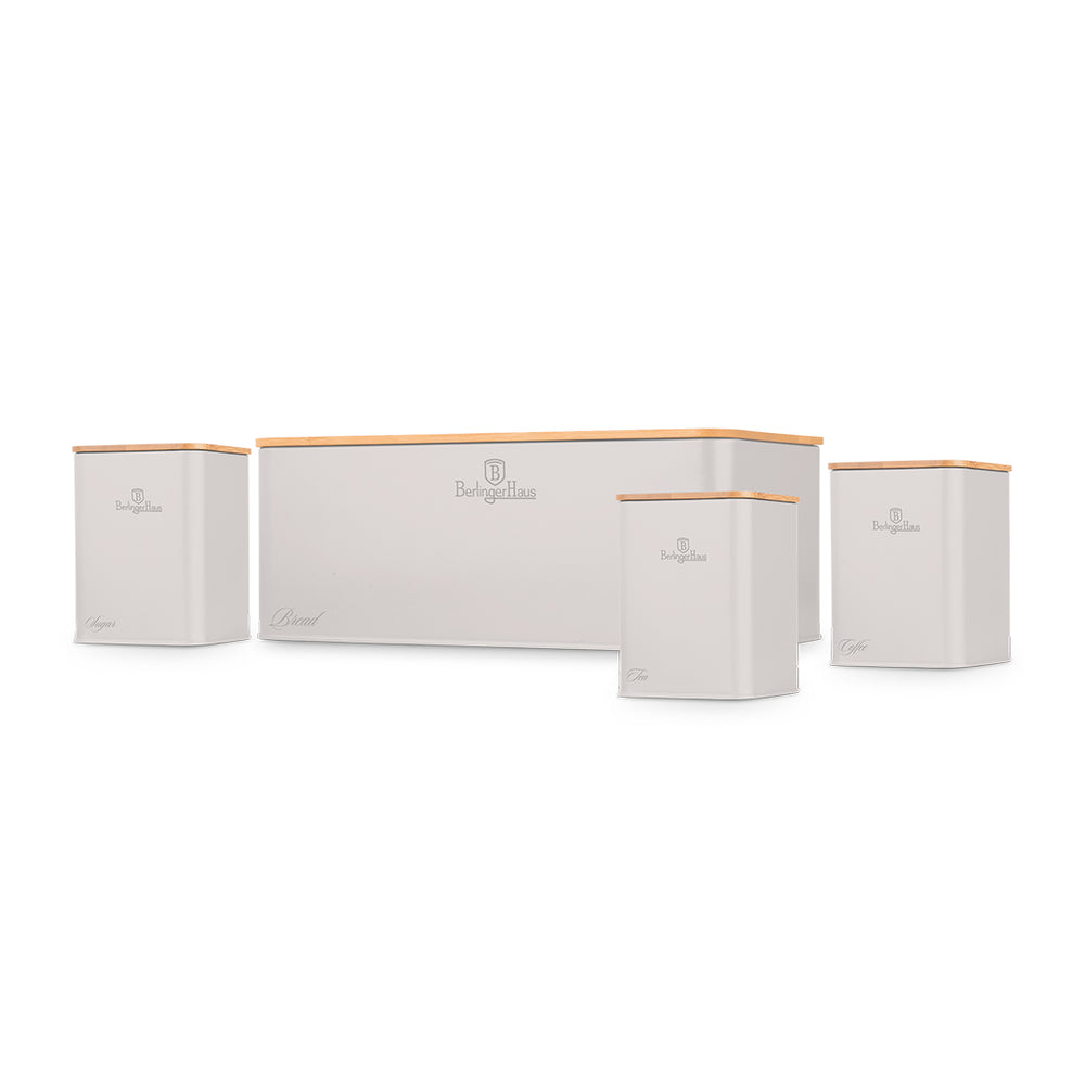 BerlingerHaus Panera con Botes de Almacenamiento Mate Crema - 4 piezas