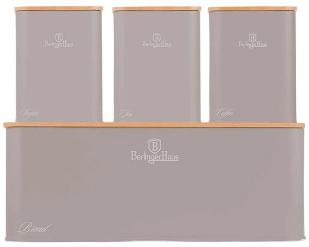 BerlingerHaus Panera con Botes de Almacenamiento Taupe - 4 piezas