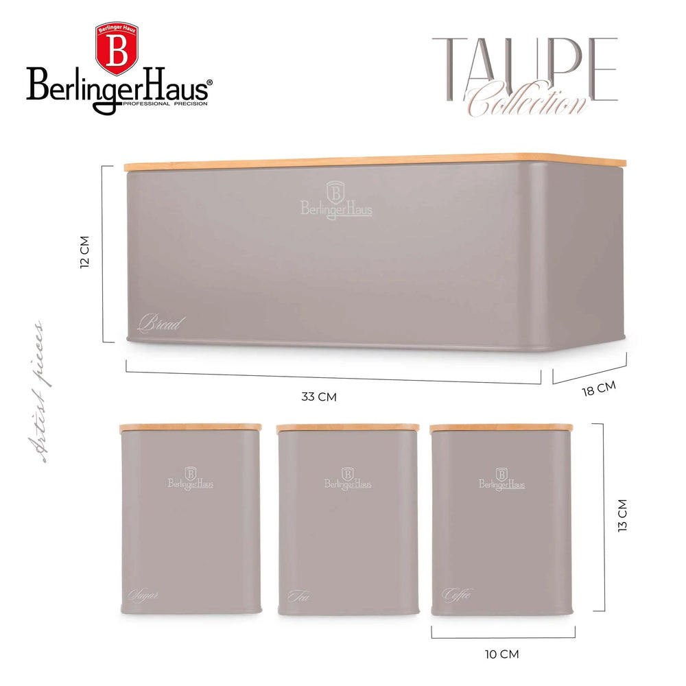BerlingerHaus Panera con Botes de Almacenamiento Taupe - 4 piezas