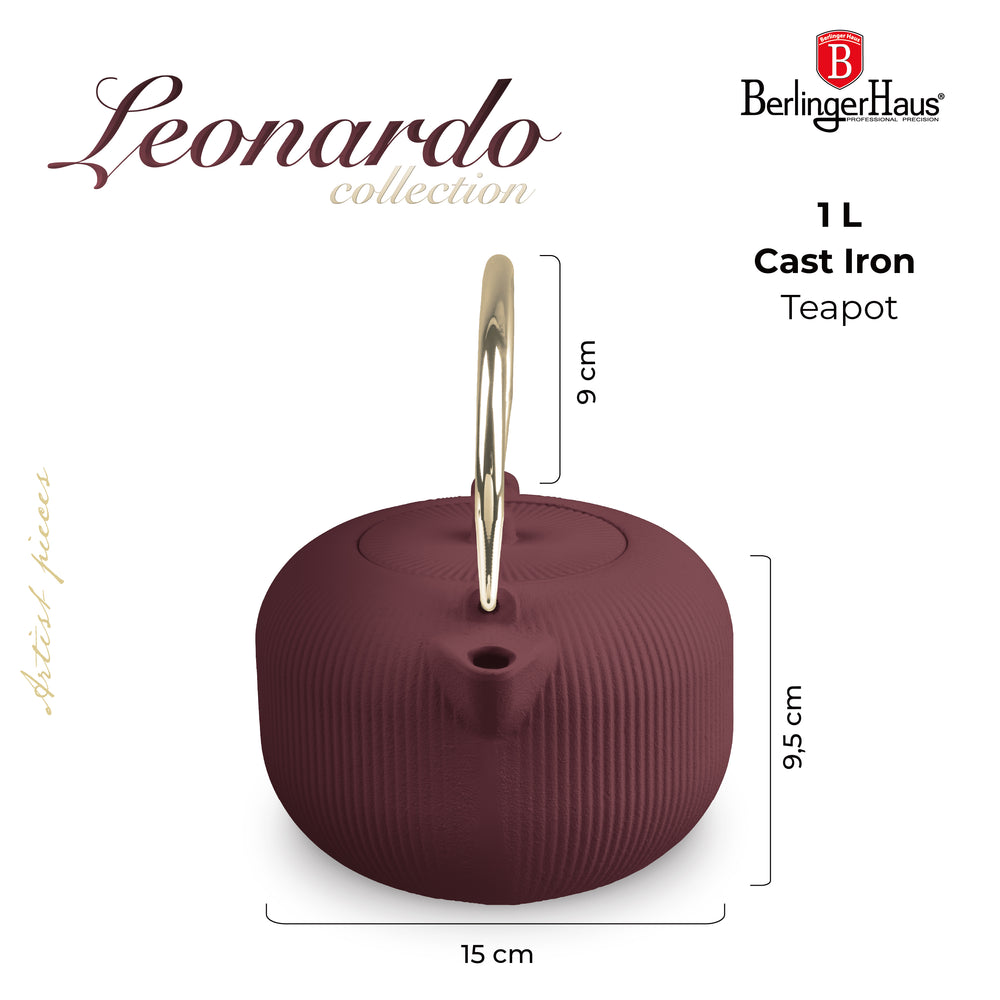 BerlingerHaus Tetera con Filtro de Acero Inoxidable - Hierro Fundido Mate Burdeos - 1 Litro