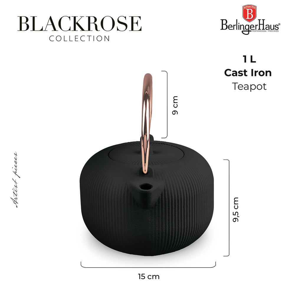 BerlingerHaus Tetera con Filtro de Acero Inoxidable - Hierro Fundido Negro Rosado - 1 Litro