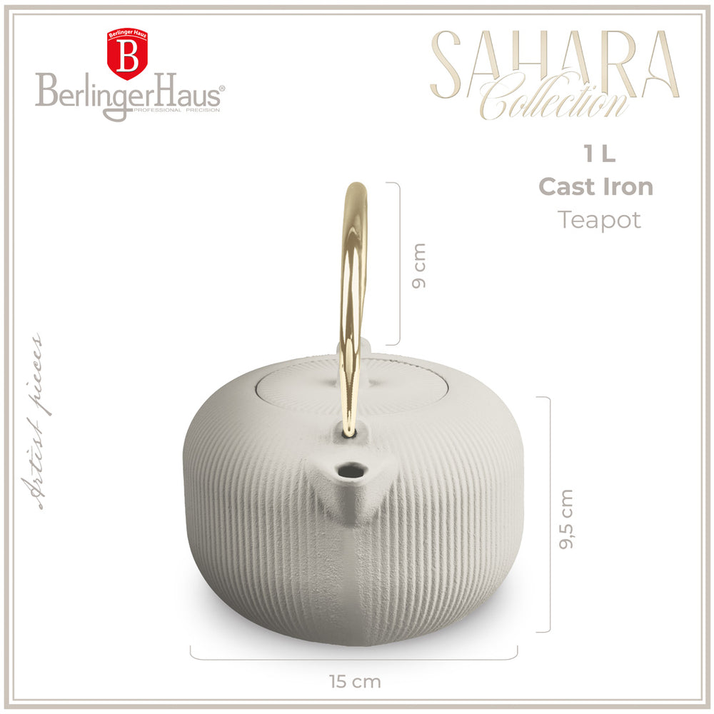 BerlingerHaus Tetera con Filtro de Acero Inoxidable - Hierro Fundido Mate Crema - 1 Litro