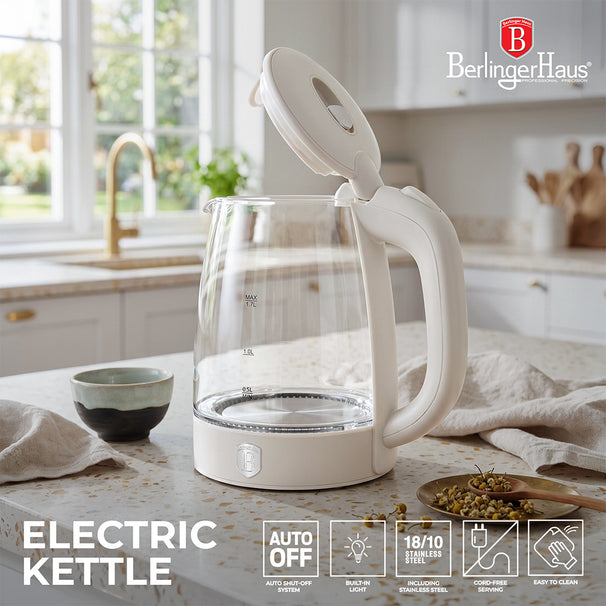 BerlingerHaus Hervidor de Agua Cristal Mate Crema - 1.7 Litros - 2200W