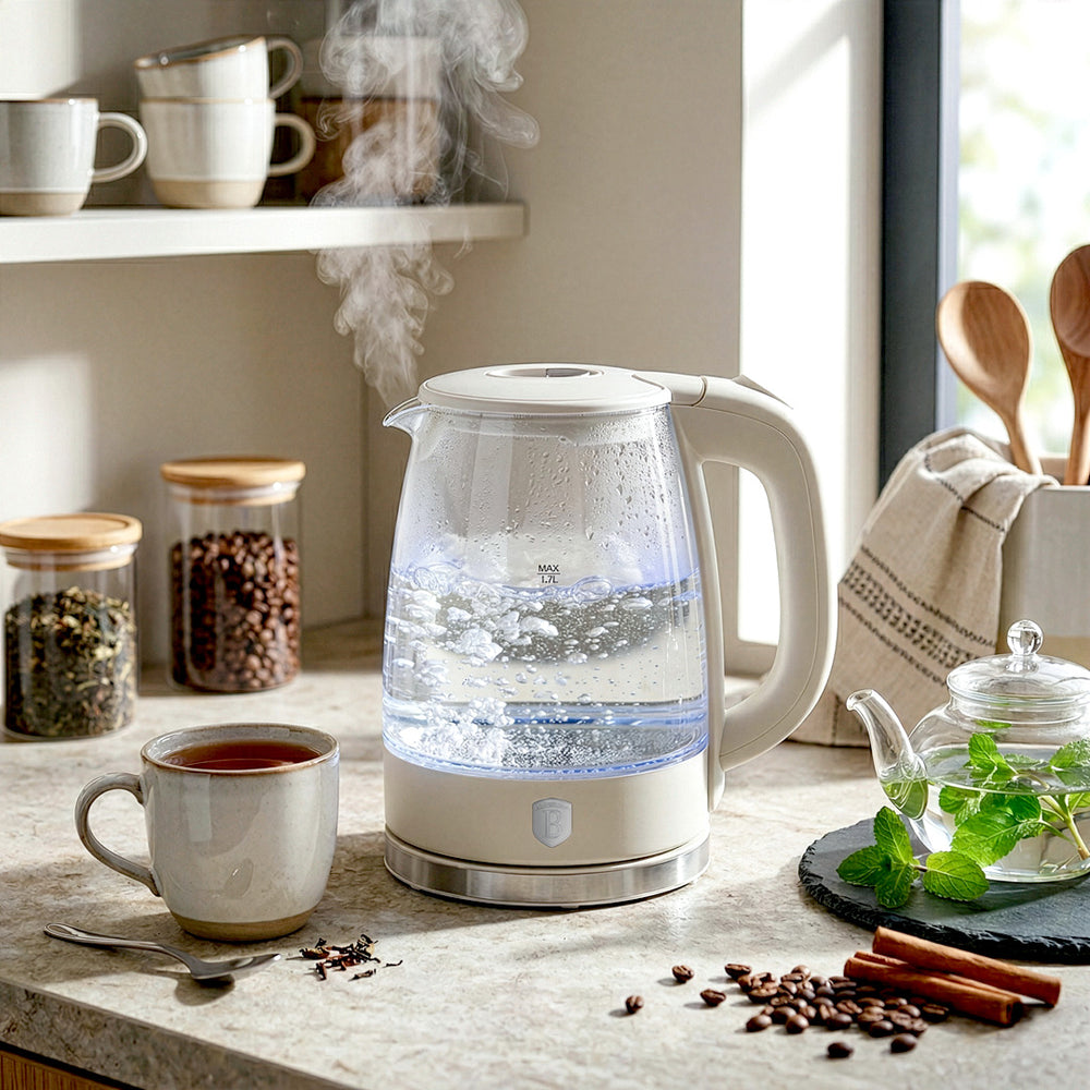 BerlingerHaus Hervidor de Agua Cristal Mate Crema - 1.7 Litros - 2200W