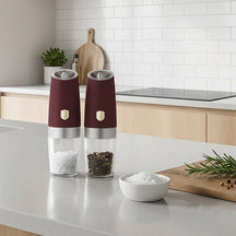 BerlingerHaus Set de Molinos de Sal y Pimienta Eléctrico Gravity Mat Burdeos - Molino Cerámico - 2 Piezas