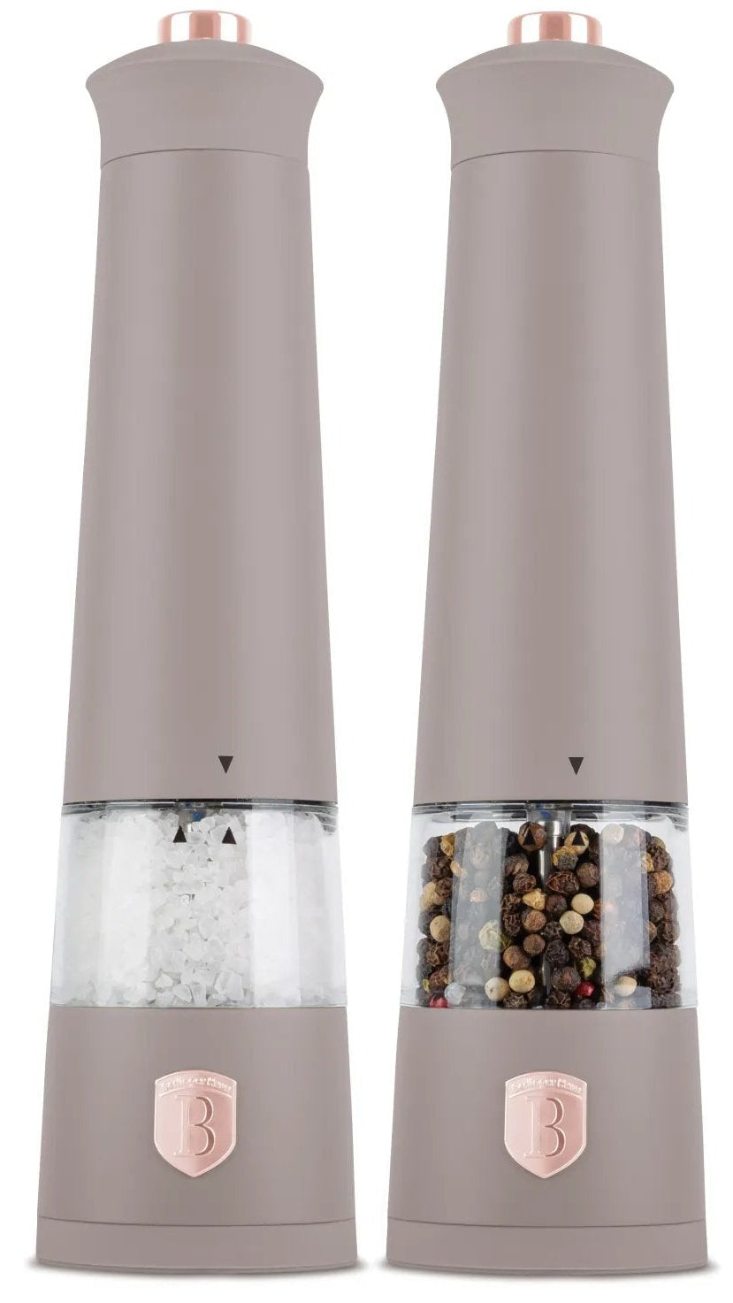 BerlingerHaus Set de Molinillos de Sal y Pimienta Eléctricos Taupe - Molino Cerámico - 2 Piezas