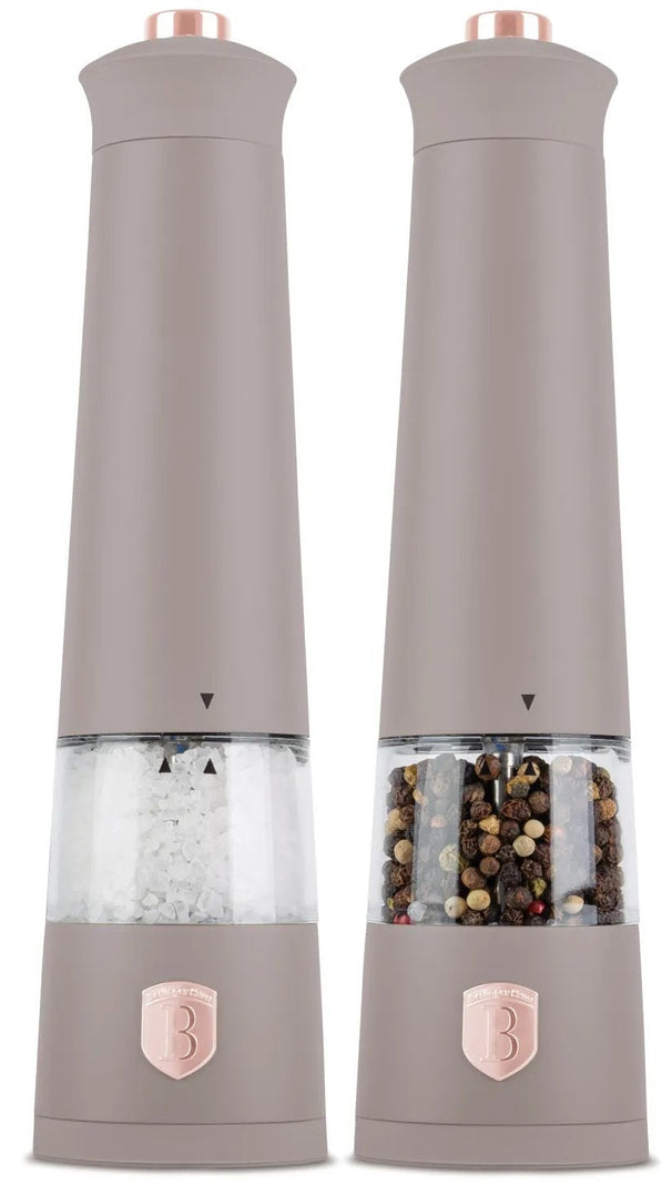 BerlingerHaus Set de Molinillos de Sal y Pimienta Eléctricos Taupe - Molino Cerámico - 2 Piezas