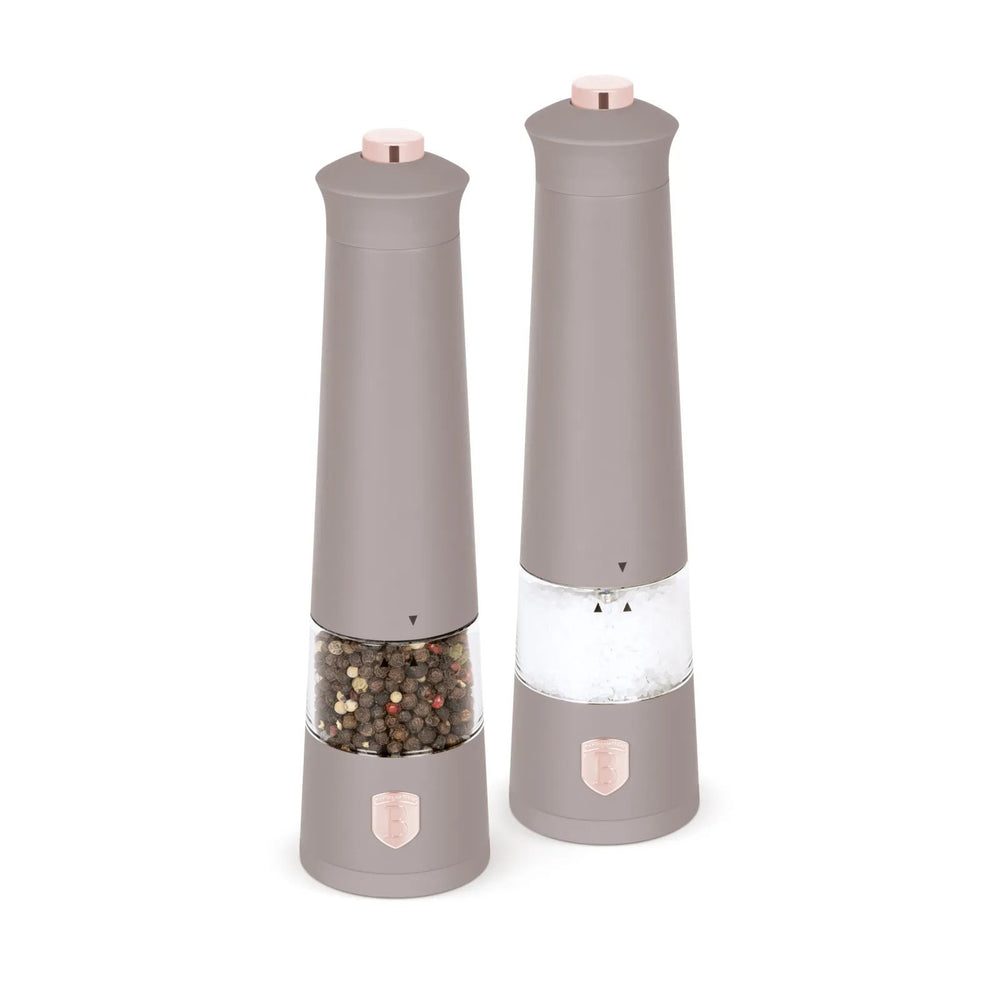 BerlingerHaus Set de Molinillos de Sal y Pimienta Eléctricos Taupe - Molino Cerámico - 2 Piezas