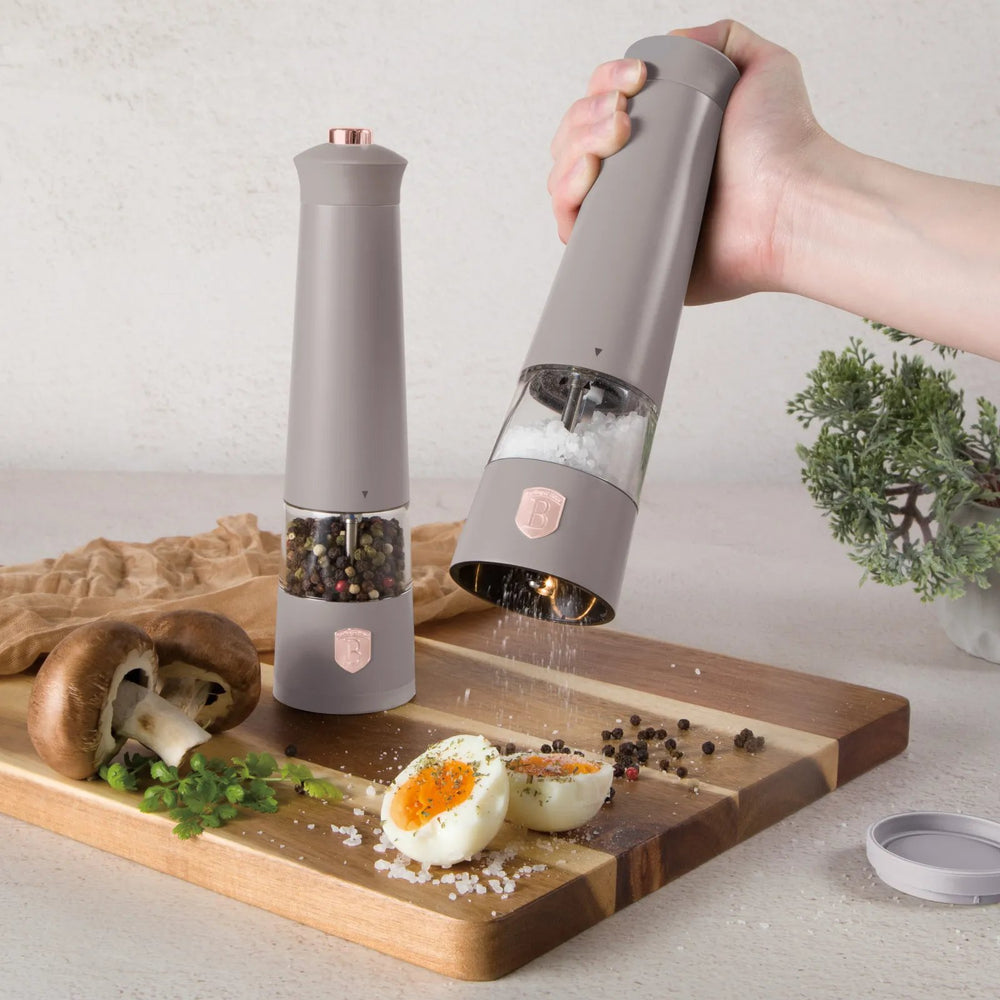 BerlingerHaus Set de Molinillos de Sal y Pimienta Eléctricos Taupe - Molino Cerámico - 2 Piezas