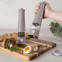 BerlingerHaus Set de Molinillos de Sal y Pimienta Eléctricos Taupe - Molino Cerámico - 2 Piezas