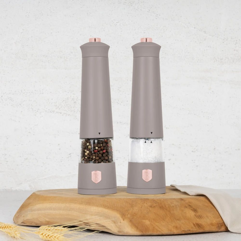 BerlingerHaus Set de Molinillos de Sal y Pimienta Eléctricos Taupe - Molino Cerámico - 2 Piezas