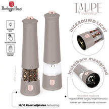 BerlingerHaus Set de Molinillos de Sal y Pimienta Eléctricos Taupe - Molino Cerámico - 2 Piezas