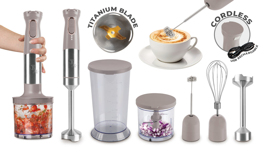 BerlingerHaus Batidora de Mano Inalámbrica Taupe – 6-en-1 – 800 W