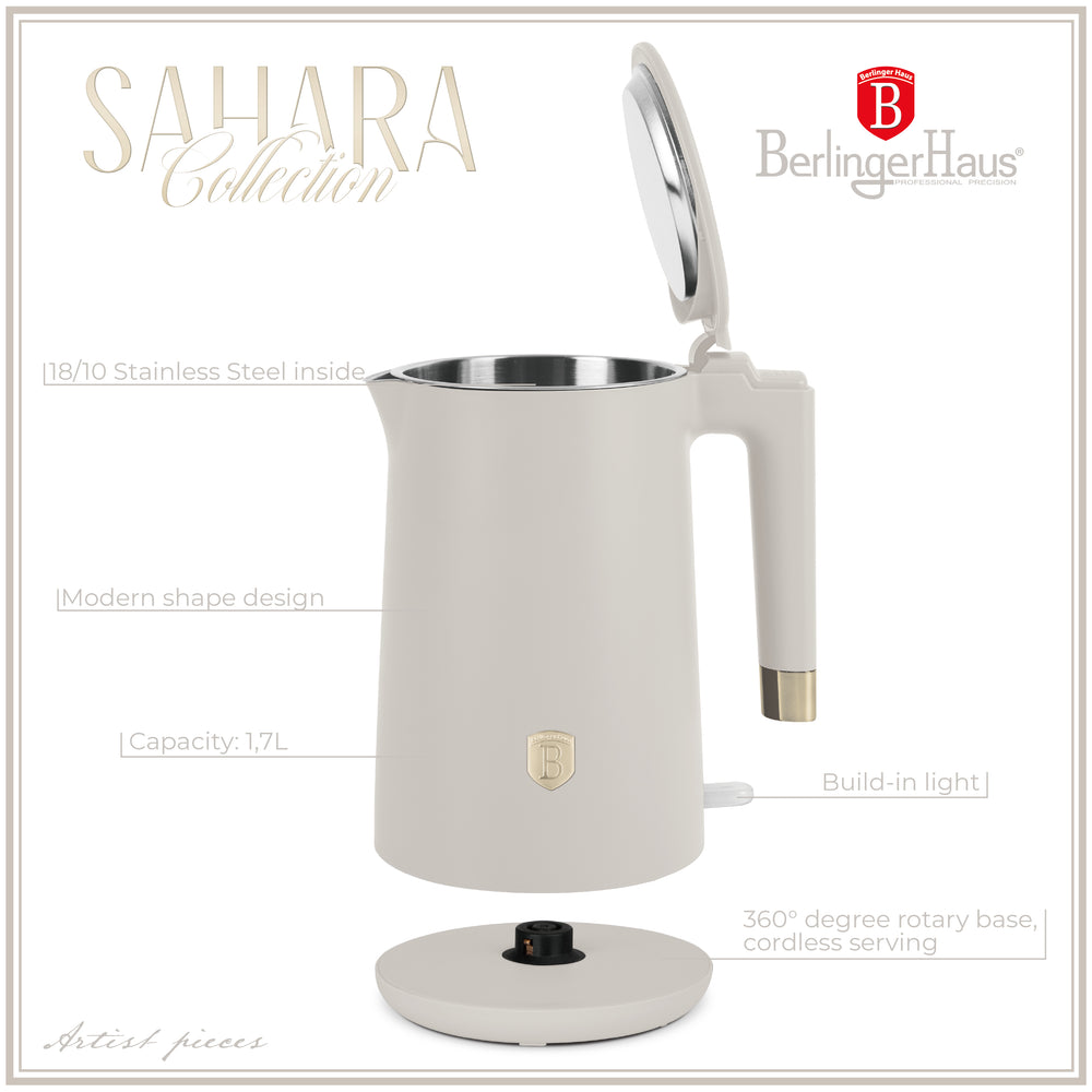 BerlingerHaus Hervidor de Agua Doble Pared Mate Crema - 1.7 Litros - 1800W