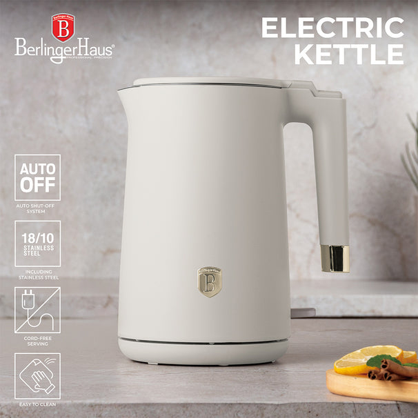 BerlingerHaus Hervidor de Agua Doble Pared Mate Crema - 1.7 Litros - 1800W