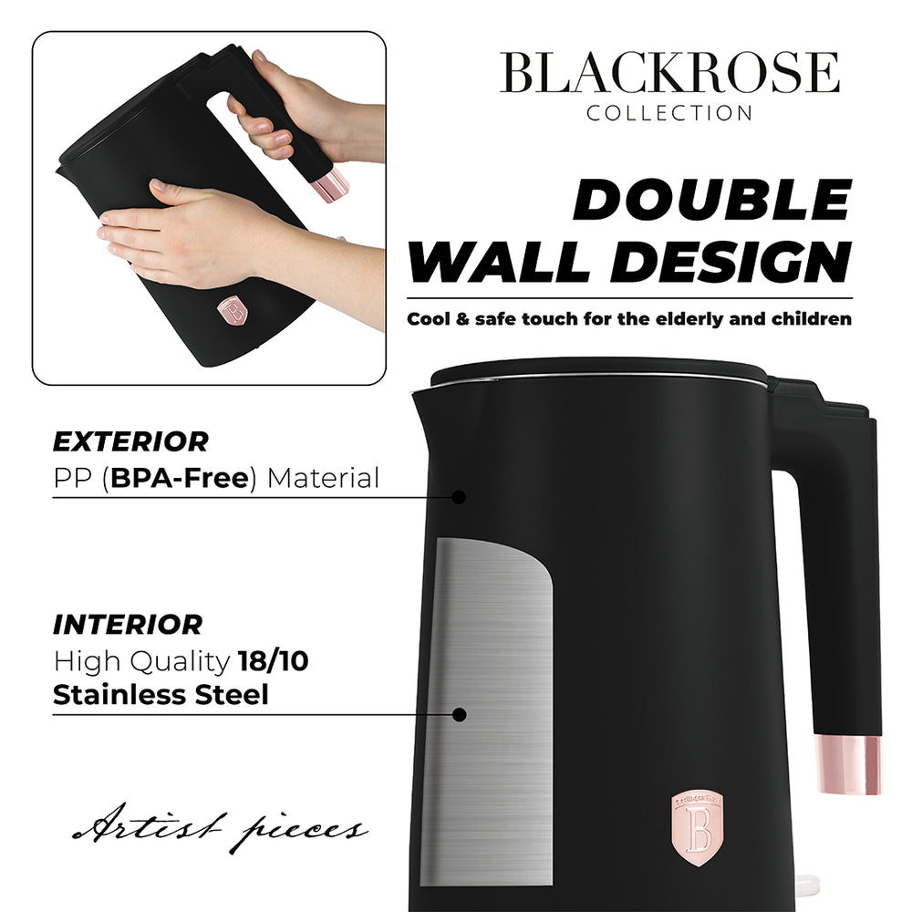 BerlingerHaus Hervidor de Agua Doble Pared Negro Roségold - 1.7 Litros - 1800W