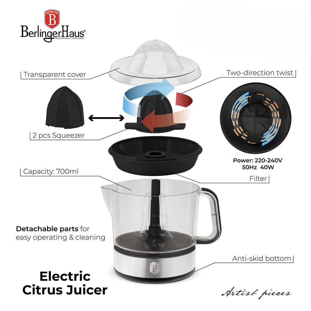 BerlingerHaus Exprimidor Eléctrico de Cítricos / Exprimidor de Naranjas Negro Roségold - 0,7 L - 40 W