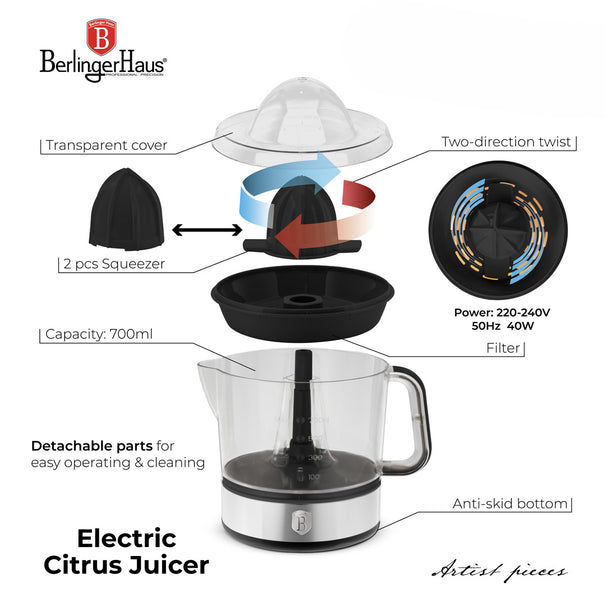 BerlingerHaus Exprimidor Eléctrico de Cítricos / Exprimidor de Naranjas Negro Roségold - 0,7 L - 40 W
