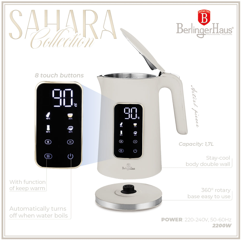 BerlingerHaus Hervidor Digital Mate Crema - Ajuste de Temperatura - 1.7 Litros - 2200W