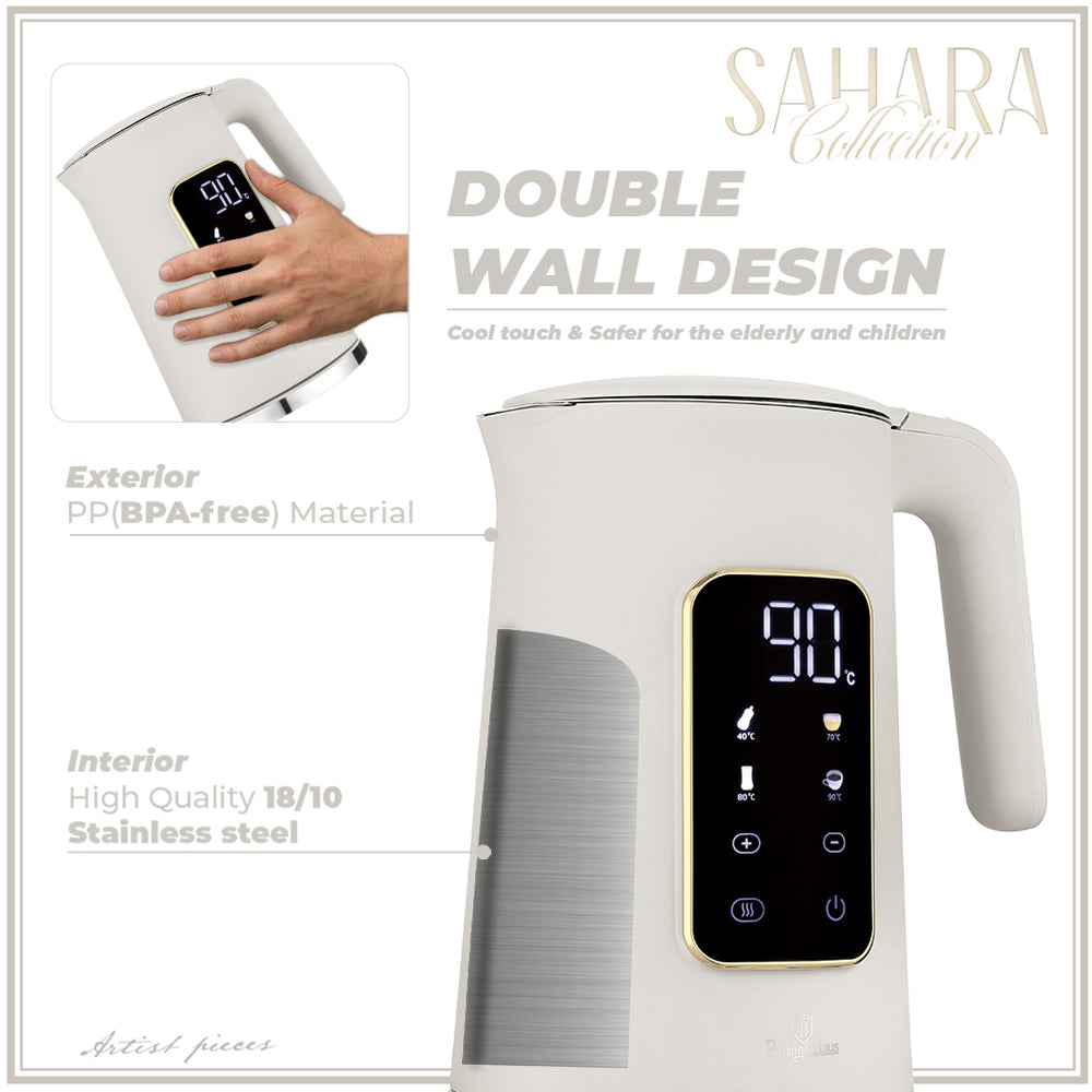 BerlingerHaus Hervidor Digital Mate Crema - Ajuste de Temperatura - 1.7 Litros - 2200W