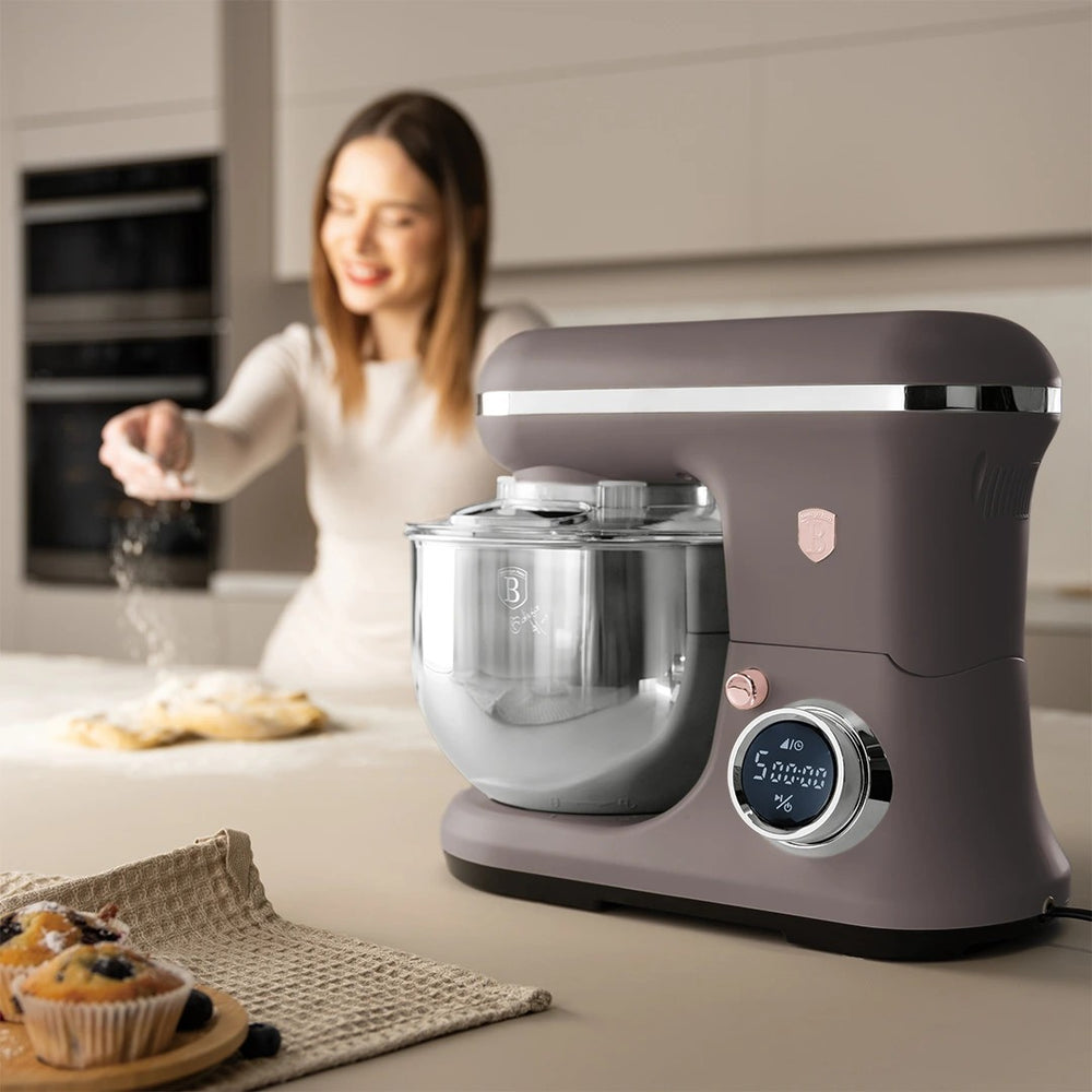 BerlingerHaus Robot de Cocina Taupe - Tazón de Acero Inoxidable 6 Litros - 1500W