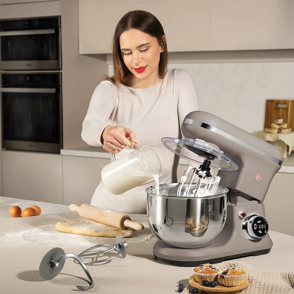 BerlingerHaus Robot de Cocina Taupe - Tazón de Acero Inoxidable 6 Litros - 1500W