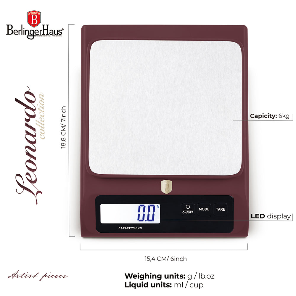 BerlingerHaus Báscula de Cocina Digital Burdeos - Máximo 6 kg