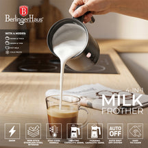 BerlingerHaus Espumador de Leche Eléctrico 4-en-1 Negro Rosado - 160 ml