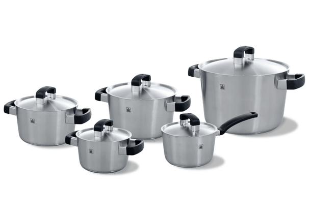 BK Juego de ollas Conical Cool 5 piezas - Acero inoxidable - Olla ø 16, 18, 20, 24 cm y cazo ø 16 cm