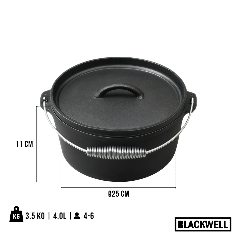 Blackwell Dutch oven / Cacerola con tapa - Hierro fundido - ø 25 cm / 4 litros - sin recubrimiento antiadherente