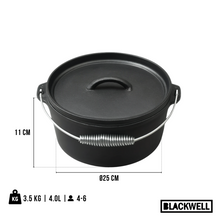 Blackwell Dutch oven / Cacerola con tapa - Hierro fundido - ø 25 cm / 4 litros - sin recubrimiento antiadherente