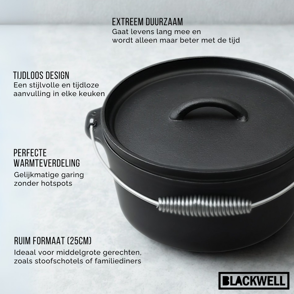 Blackwell Dutch oven / Cacerola con tapa - Hierro fundido - ø 25 cm / 4 litros - sin recubrimiento antiadherente