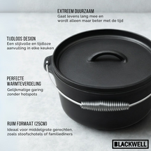 Blackwell Dutch oven / Cacerola con tapa - Hierro fundido - ø 25 cm / 4 litros - sin recubrimiento antiadherente