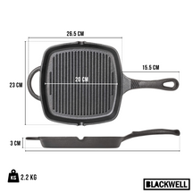 Sartén parrilla Blackwell de hierro fundido 23 x 23 cm - apto para todas las fuentes de calor - sin recubrimiento antiadherente