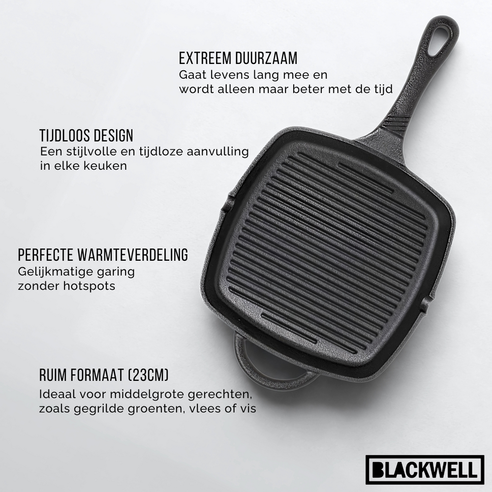 Sartén parrilla Blackwell de hierro fundido 23 x 23 cm - apto para todas las fuentes de calor - sin recubrimiento antiadherente