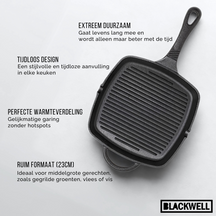 Sartén parrilla Blackwell de hierro fundido 23 x 23 cm - apto para todas las fuentes de calor - sin recubrimiento antiadherente